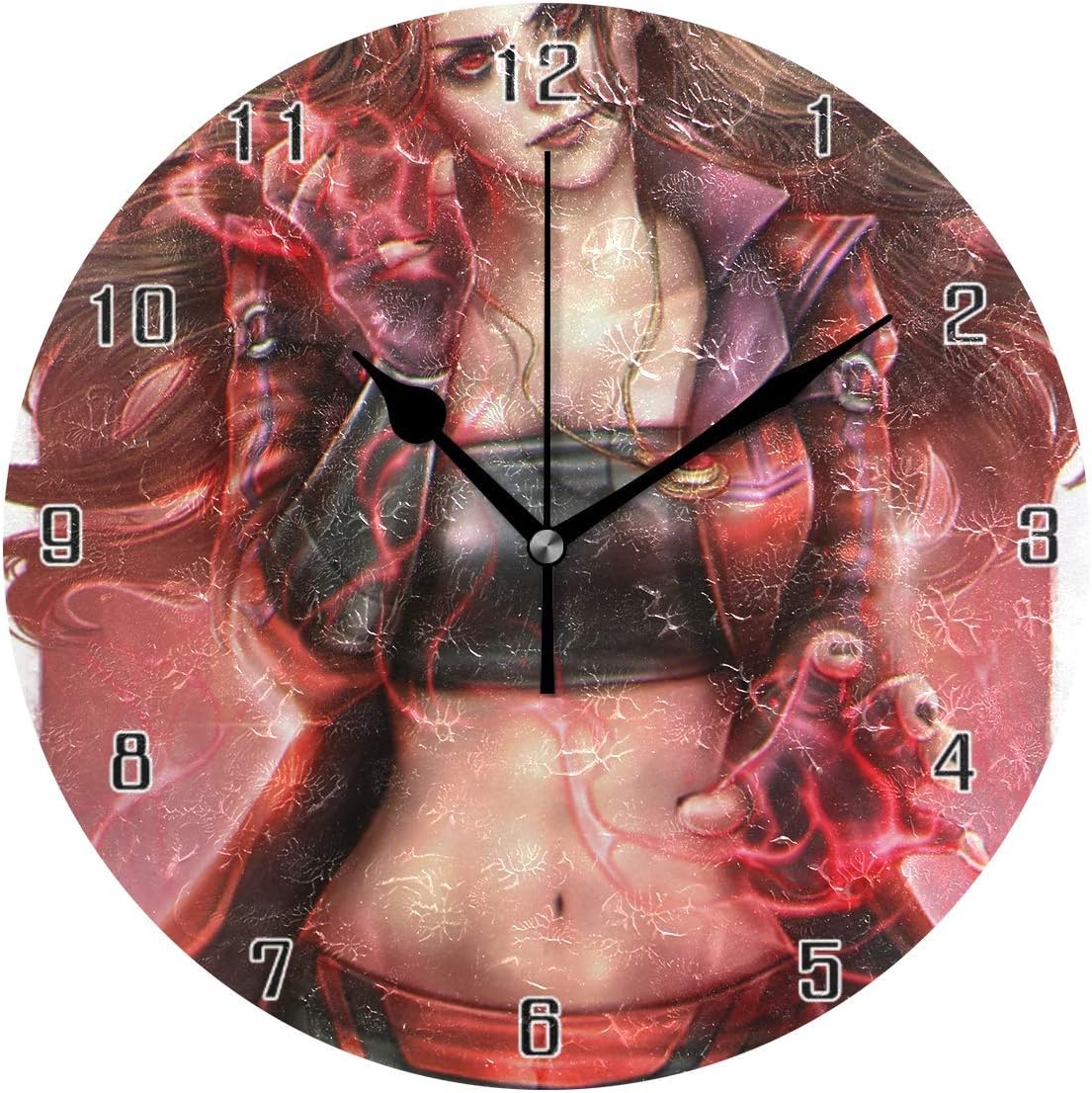 ingshihuainingxiancijies Scarlet Witch World Round Wall Clock Home Decor Clock Battery Operated Silent Non -Ticking Desk Clock for Home,Office,School (10 Inch)