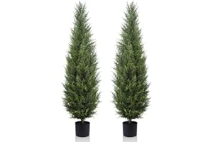 ANTHOUSEPLANT Artificial Cedar Topiary Tree 5ft Fake Cypress Trees UV Resistant Potted Plant Faux Topiary Tree for Front Porch Home Office Indoor Outdoor Decoration Set of 2