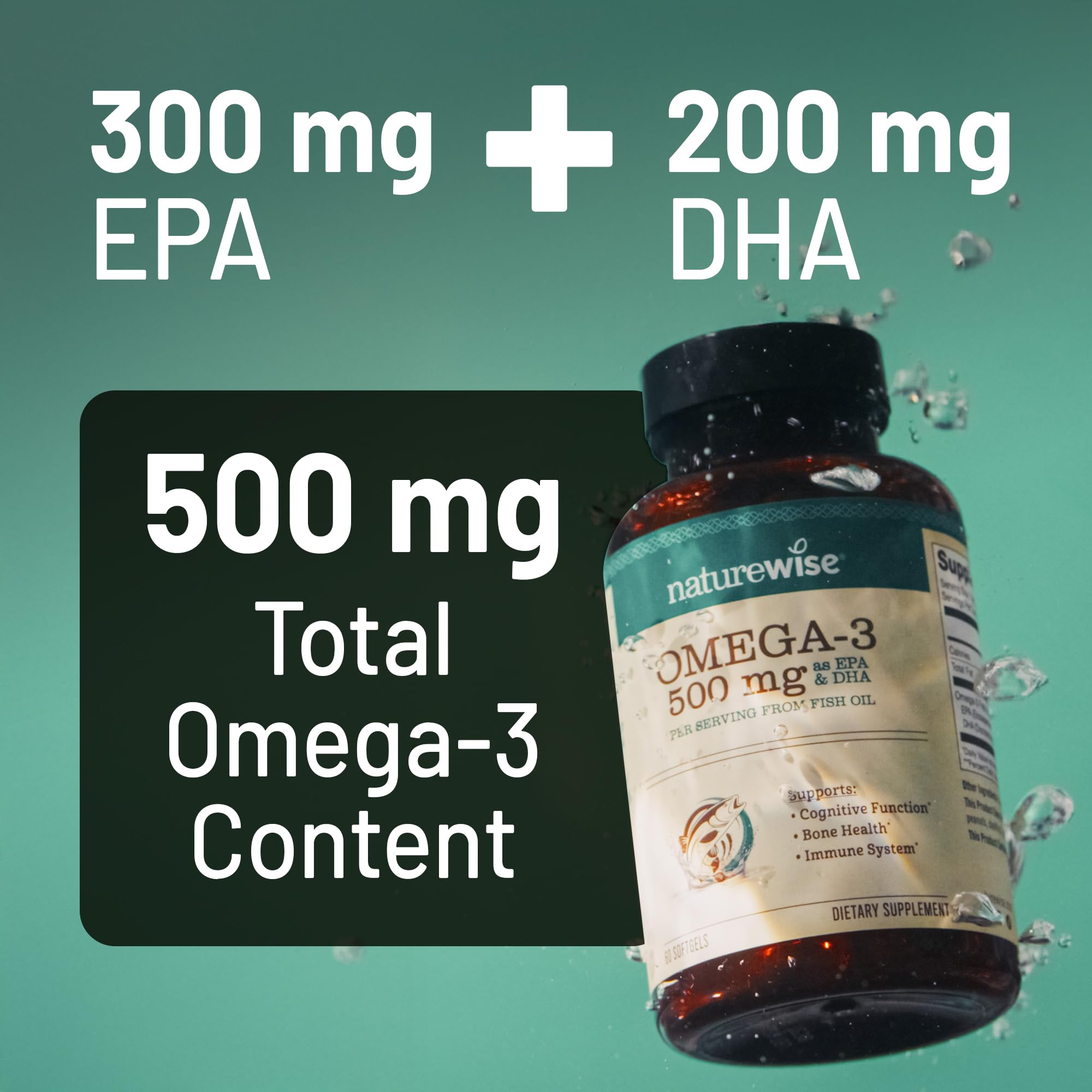 NatureWise Omega 3 Fish Oil - 500 mg per Pill - EPA & DHA - Immune Support, Brain & Optimal Wellness - Gluten and Soy Free, Non-GMO - 60 Softgels[2-Month Supply]