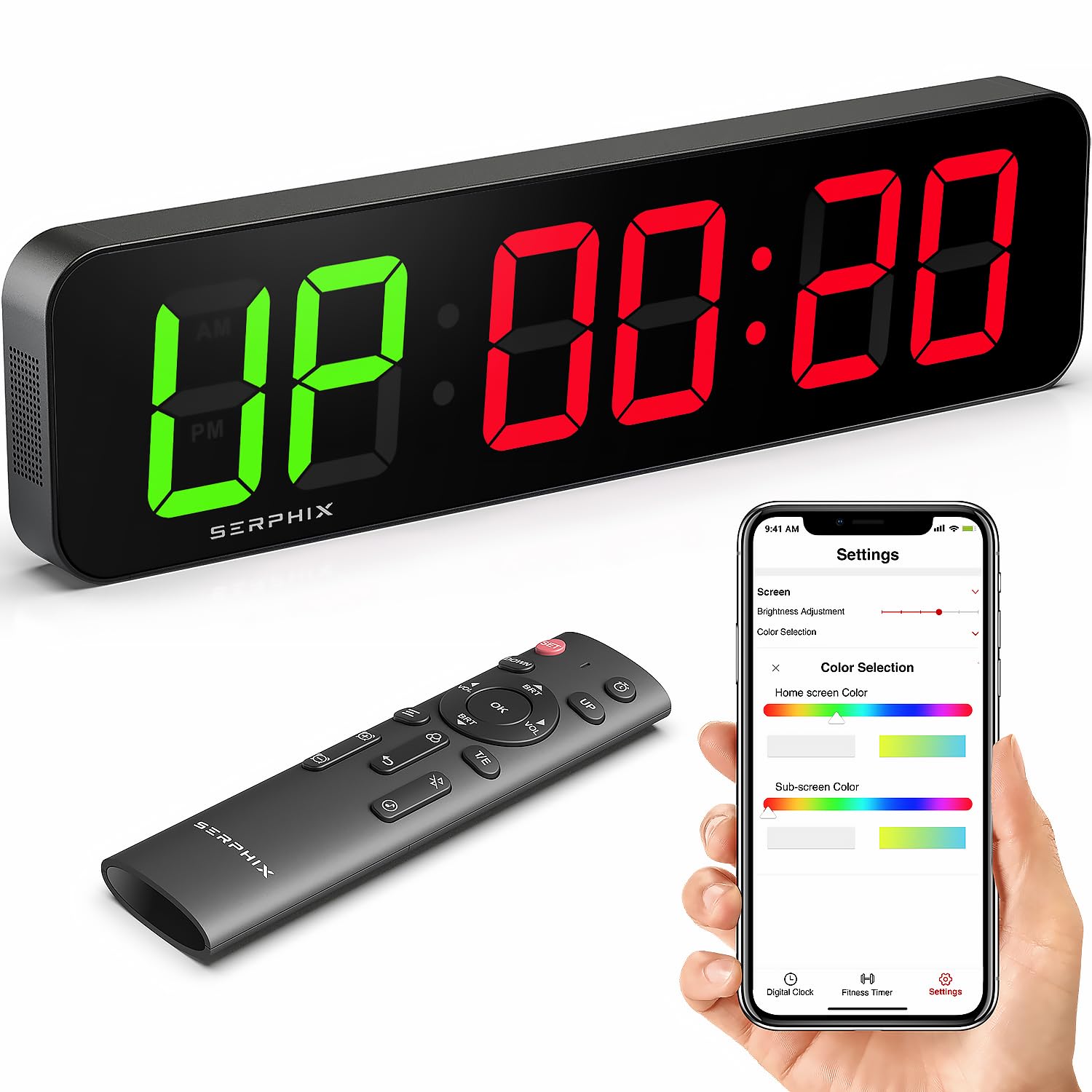 Photo 1 of SERPHIX 15.2" Gym Timer, App & Remote Control, Customizable LED Colors, Workout Interval Timer Stopwatch Countdown Large Digital Wall Clock for Home Gym