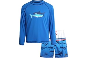 Big Chill Boys’ Rash Guard Set – UPF 50+ Long Sleeve Swim Shirt and Bathing Suit Trunks – Swimwear Set for Boys (4-14)
