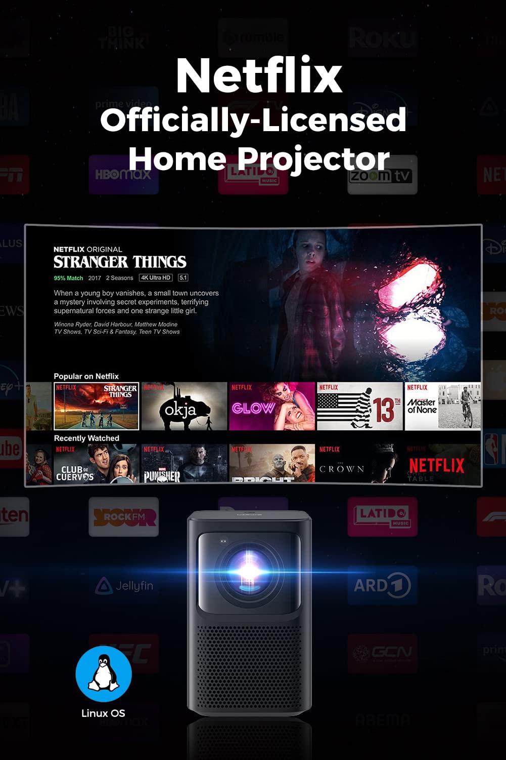Bluetooth Projector, Emotn N1 Netflix Officially-Licensed Smart Projector, Native 1080P Movie Projector with 5G Wi-Fi and Bluetooth 5.0, Autofocus Auto Keystone, 120