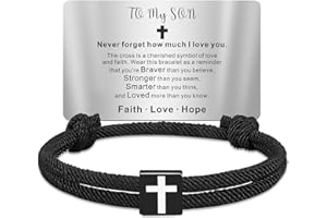 TAGOMEI Easter Basket Stuffers Gifts for Teens Boys Kids Son Cross Bracelet for Men Teenage Boy Birthday Easter Christian Gifts for Men Braided Rope Adjustable Cross Bracelet with Engraved Wallet Card