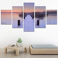 SIGNWIN 5 Panel Canvas Wall Art Modern Art Farmhouse/Country Lake Multicolor Nature Photography Relax/Calm for Home Decorations Ready to Hang - 60