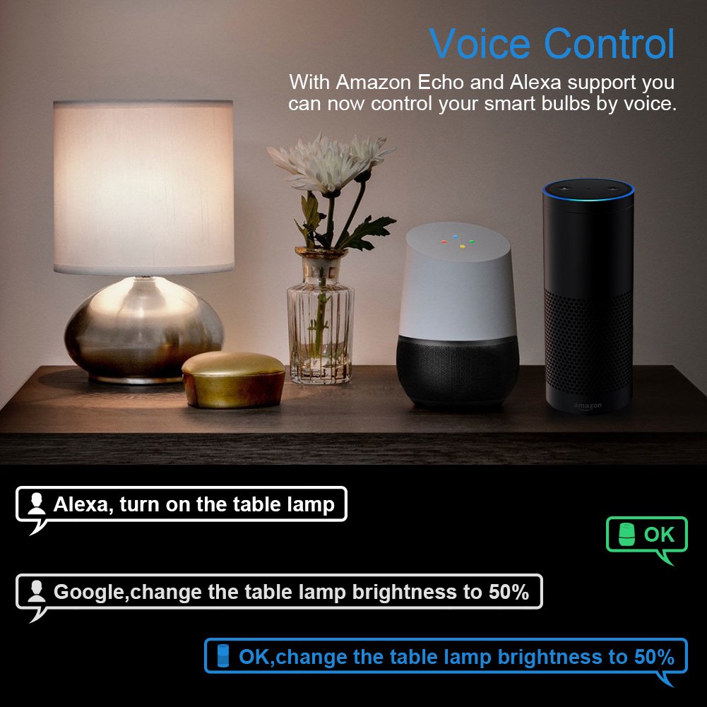 Amteker WiFi Smart Bulb - 7W RGBW Dimmable LED Bulb E27 Works with Alexa Echo, 60W Equivalent, Remote Control by Smartphone IOS & Android