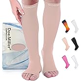 Doc Miller, Open Toe Compression Socks, 8-15 mmHg, Toeless, Support Circulation, Shin Splints, Calf Recovery, Varicose, Knee High, Medical Grade, Skin/Nude Socks, 2X-Large Size for Men & Women, Pair