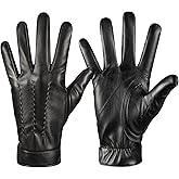QUKOPSE Winter Leather Gloves for Men,Touchscreen Snow Driving Gloves with Cashmere Lining for Motorcycle Driving Riding…