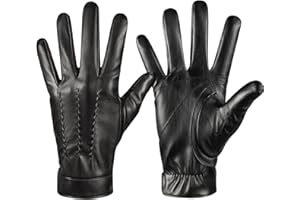 QUKOPSE Winter Leather Gloves for Men,Touchscreen Snow Driving Gloves with Cashmere Lining for Motorcycle Driving Riding…