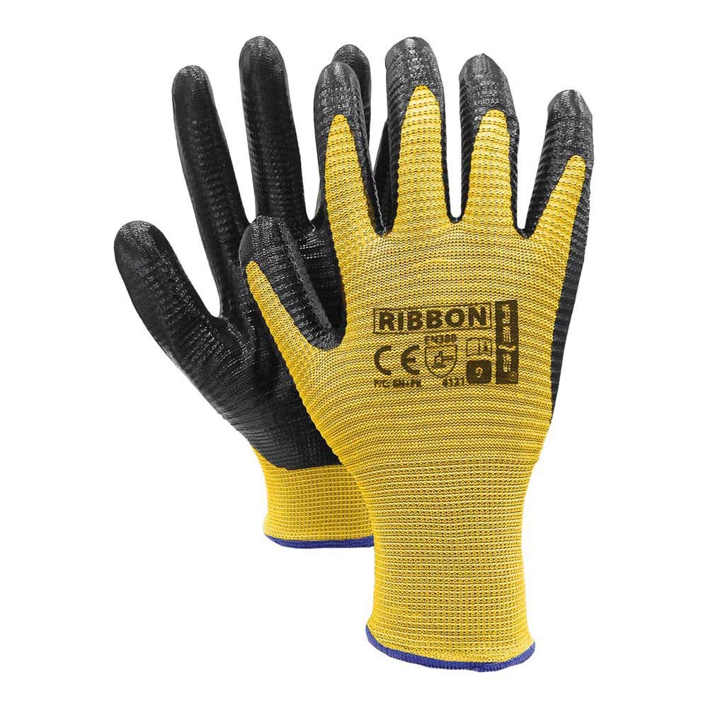 Reis Ribbon_Yb9 Protective Gloves, Yellow-Black, 9 Size, Pack of 12