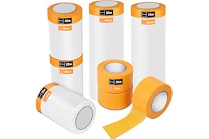 Lot de 5 rouleaux de film de masquage pré-collé, 3 tailles de papier de masquage pré-collé, 55,9 cm × 150 cm × 28 m/280 cm × 