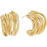 Sylph Chunky Gold Earrings 14K Gold Plated Statement Earrings for Women Trendy Hypoallergenic Textured Hoop Ribbed Huggie Earrings