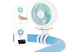 HandFan 4000mAh Battery Operated Stroller Fan Flexible Tripod Clip on Fan with 4 Speeds and Rotatable Max 31Hrs Handheld Personal Fans for Crib Car Seat Bike Treadmill (White)