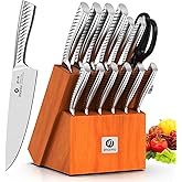imarku® Knife Set,14-Piece Knife Sets for kitchen with block,Premium One-Piece Kitchen Knife Set with Sharpener,High Carbon Stainless Steel Knives Set for Kitchen,Silver,Dishwasher Safe