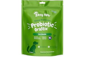 Zesty Paws OraStix for Dogs - Probiotic Sticks with Hemp Seed Curcumin Ginger Root Taurine - Supports Gut Function Flora Immune System Proprietary Healthy Teeth Gum Blend - 25oz