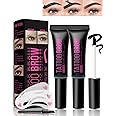 Peel Off Tattoo Eyebrow Gel-2Pcs Brown Tattoo Peel Off Eyebrow Gel Tinted, Long Lasting Waterproof Transfer-proof Tattoo Brow Peel Off Tinted Gel Brow Last Up to 3 Days, with Brow Stencil & Brush-02#