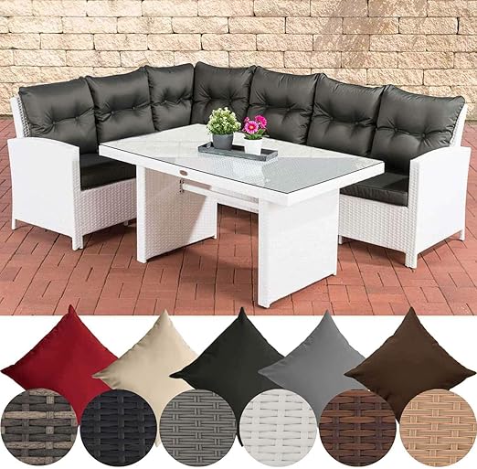 Clp Polyrattan Garten Set Bermeo Mit Esstisch Eckbank Und Sitzpolstern Sitzgruppe Mit Aluminium Untergestell Weiss Anthrazit Amazon De Kuche Haushalt