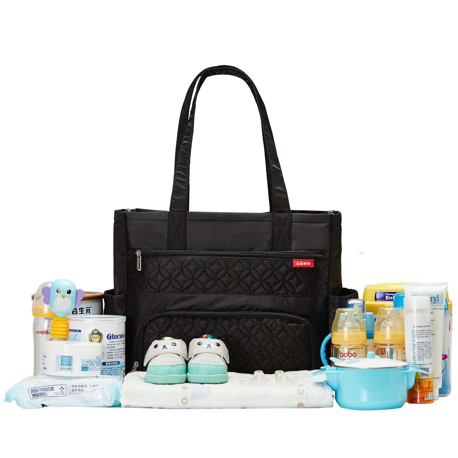 SoHo Williamsburg Diaper Bag Large Tote (One Size, Black)
