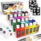 24 Colors Fabric Paint For Clothes Permanent, Soft Fabric Paint in Bottles with 10 Brushes ，Stencils& Palette,Non-Toxic Texti