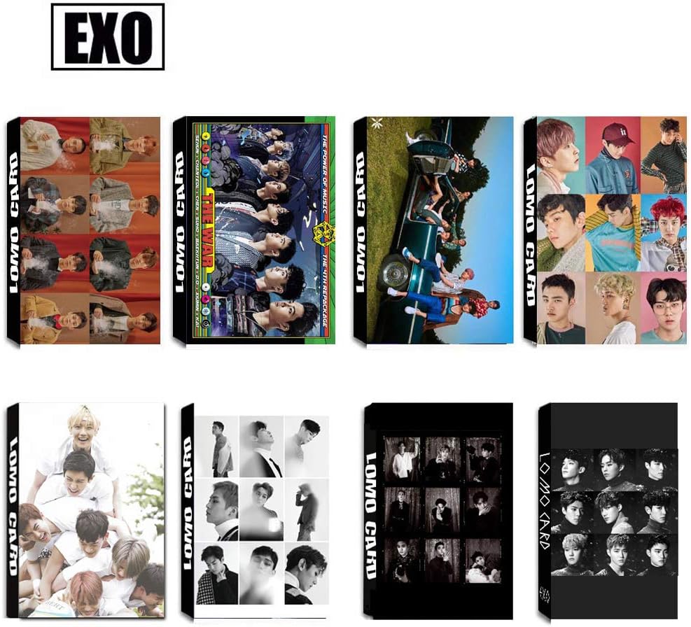 8 Pack / 240 Pcs Kpop EXO Universe, The WAR, For Life, EX'ACT, LOTTO Album Photo Poster Lomo Card