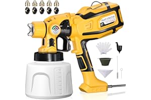 Paint Sprayer, Cosyjazz 1200W HVLP Spray Paint Gun with 5 Nozzles & 3 Spray Patterns, Adjustable Flow Control, 1400ml Container & Cleaning Tools, for House Painting, Fences, Cabinets, Walls etc.