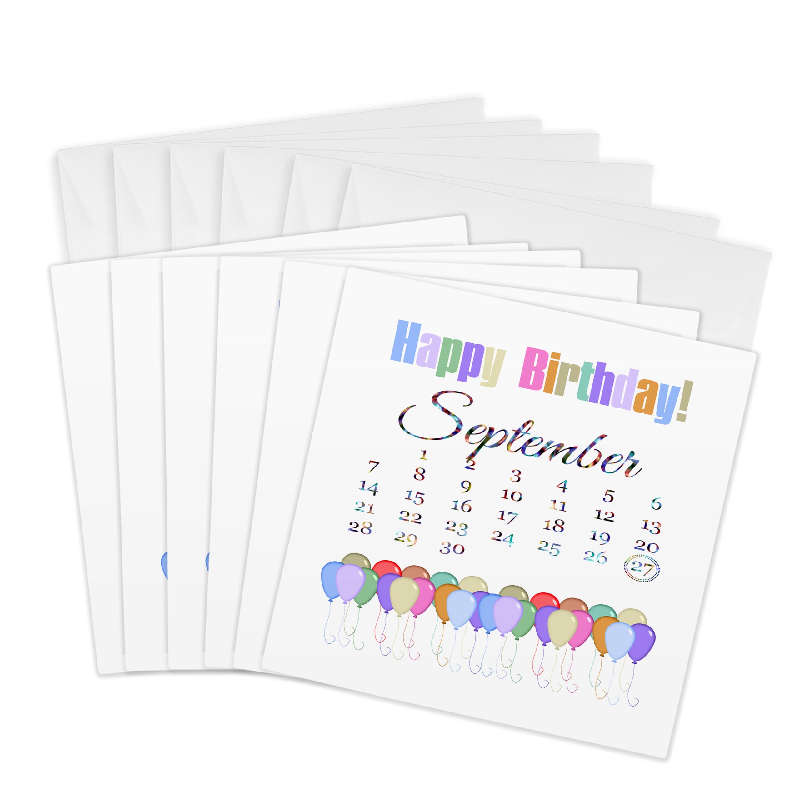 3dRose gc_181554_1 6 x 6-Inch Birthday on September 27Th, Colorful Happy Birthday and Balloons Greeting Card (Pack of 6)
