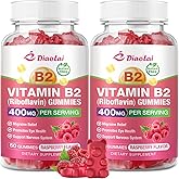 DIAOLAI Vitamin B2 Gummies Riboflavin 400mg Supplement with Magnesium for Kids & Adults, B2 Gummies for Migraine Relief & Nervous System Support, Vegan, Raspberry Flavor, 120 Count