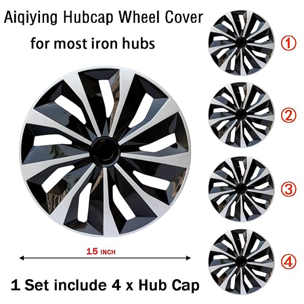HUBCAP WHEEL COVERS REPLACEMENT SIZE R15 HUB CAPS UNIVERSAL-FIT STEEL WHEEL RIMS COVER ABS TIRE CAP FOR MOST CARS TRUCKS SEDANS SUV -SET OF 4(15-INCH,SILVER-BLACK)