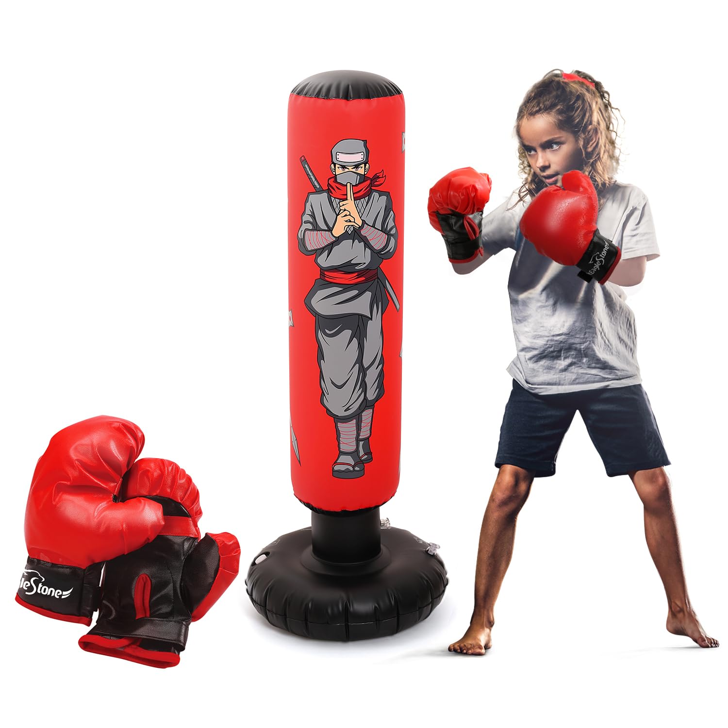Photo 1 of 47" Kids Punching Bag with Boxing Gloves – Inflatable Boxing Bag for Boys & Girls, Standing Training Toy for Fitness & Stress Relief