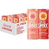 IZZE Spark Beverage Variety Pack with Caffeine, 24-pack, 8.4 fl oz cans | Raspberry Peach + Strawberry Lemonade, Made with Real Fruit Juice, Non-GMO, No Added Sugars, No Artificial Sweeteners