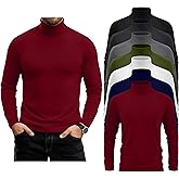 Velvelhall 7 Pack Men's Turtleneck Tops, Long Sleeve Basic Pullover Sweaters Casual Slim Fit Lightweight Tees