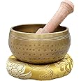 DharmaObjects Tibetan Ring Gong Meditation Singing Bowl Mallet Cushion Set