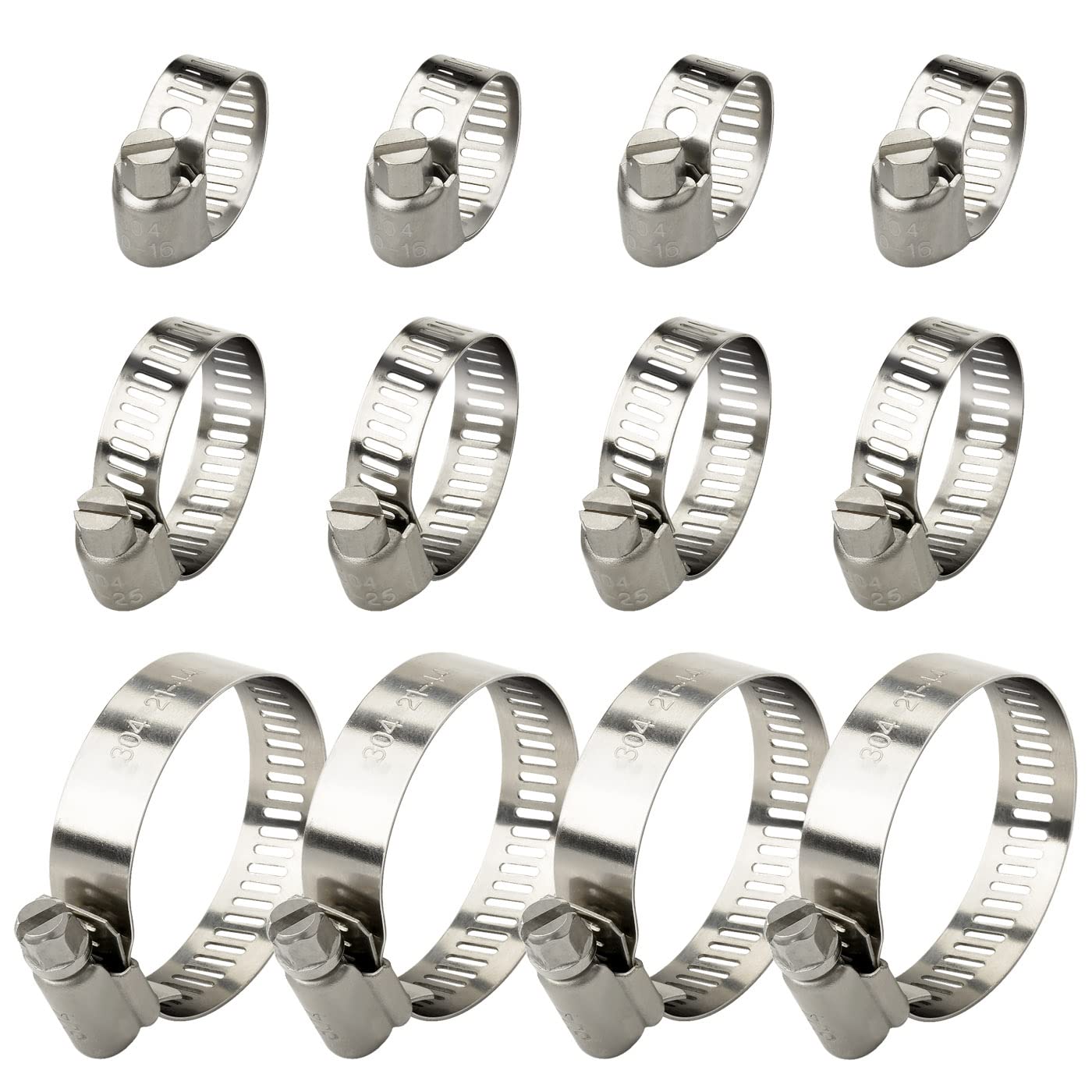 Jubilee Clips Hose clamp 10-16mm,16-25mm,21-44mm 12pcs Stainless Steel Adjustable, Duct Clamps for Securing Pool, House Gas Pipe, Garden Hose Hoses and Pipes Tube