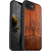 Carveit Magnetic Wooden Case for iPhone 16e 2025, Solid Wood & Black TPU, Artisan Engraved Design, Shockproof Cover, Compatible with MagSafe Wireless Chargers, The Yin Yang Tree - Rosy