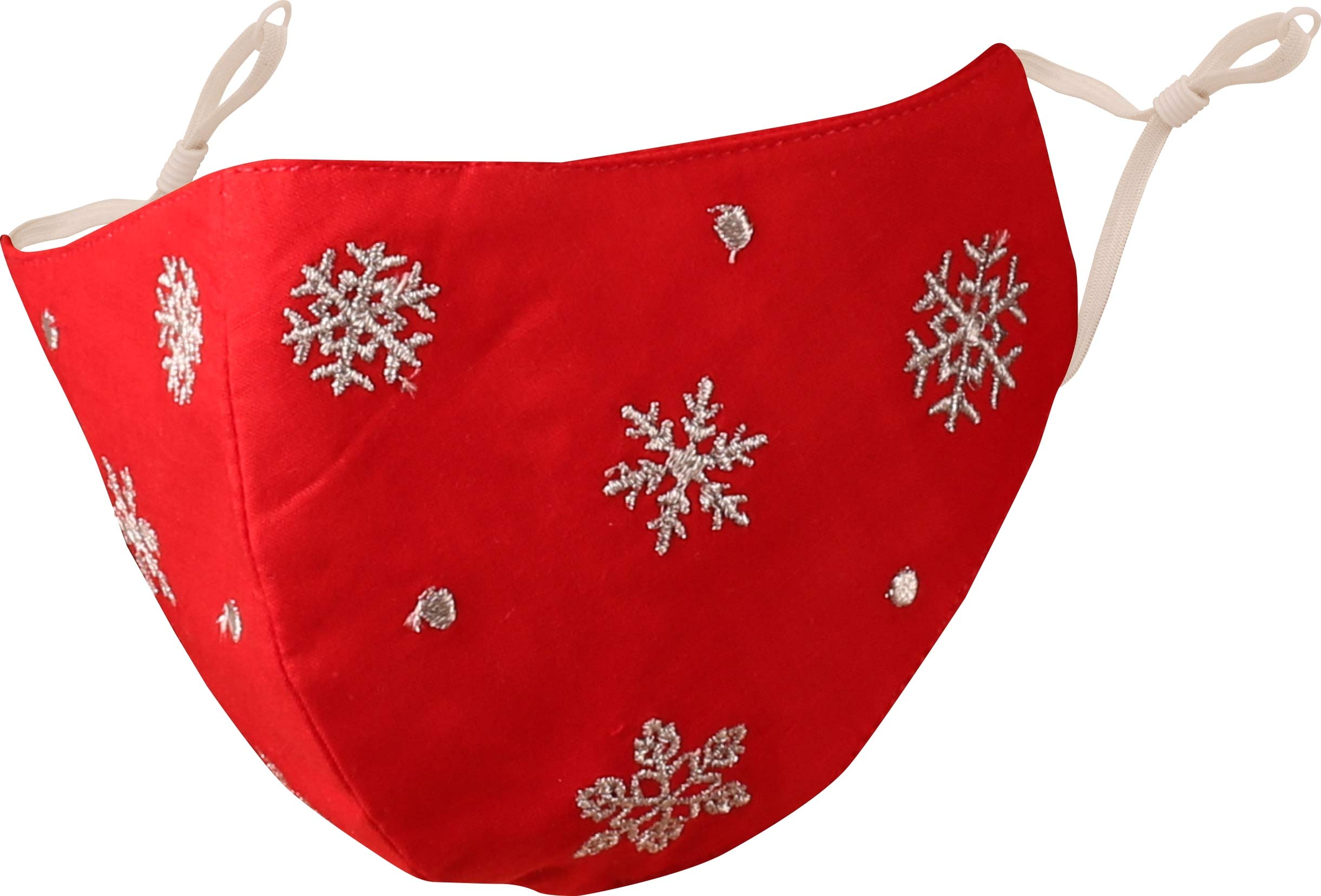 Touchstone Kids Christmas embroidered 3 layer cotton fabric face masks reusable machine washable adjustable for children. (Pack of 1). Silver on Red — image 1