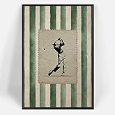 Vintage Golf Stamp Postage Canvas Posters Trendy Green Striped Golfer Wall Art Retro Golf Swing Prints Painting For Living Room Bedroom Dorm Wall Decor 8x12in Unframed