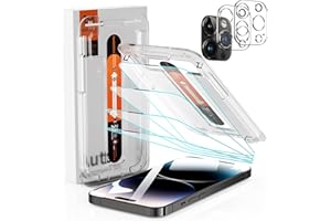 DIMONCOAT [4+2 Pack] for iPhone 14 Pro Screen Protector [Auto Alignment Kit] with Camera Lens Protector [10X Military Protection]Compatible 14 Pro 6.1" HD Diamonds Hard Tempered Glass Film Bubble-Free