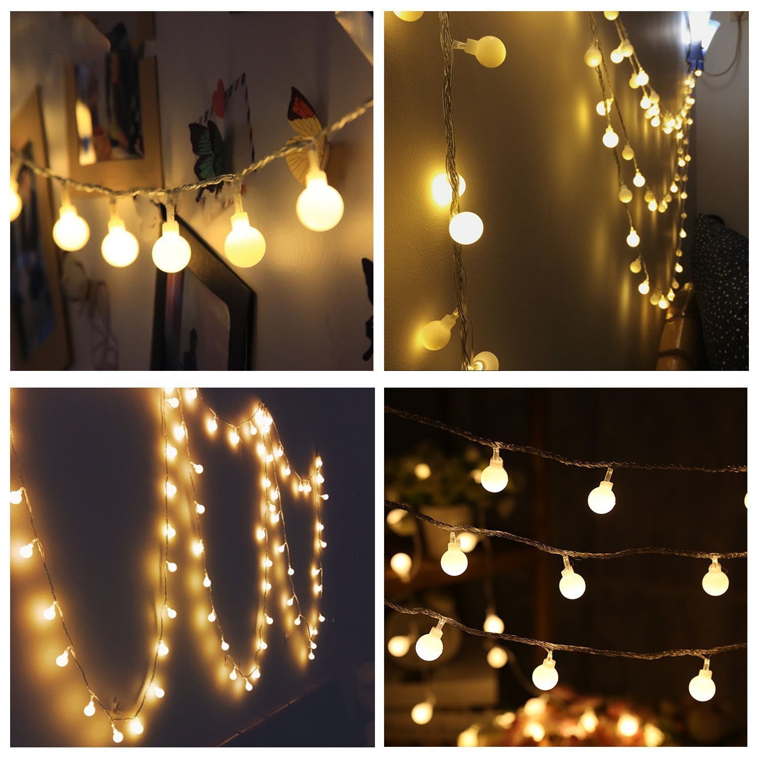 Naisidier 100LED 33 Feet Ball Globe Long String Lights Warm Color Fairy Starry Light for Xmas  Party Home Garden (Warm White)