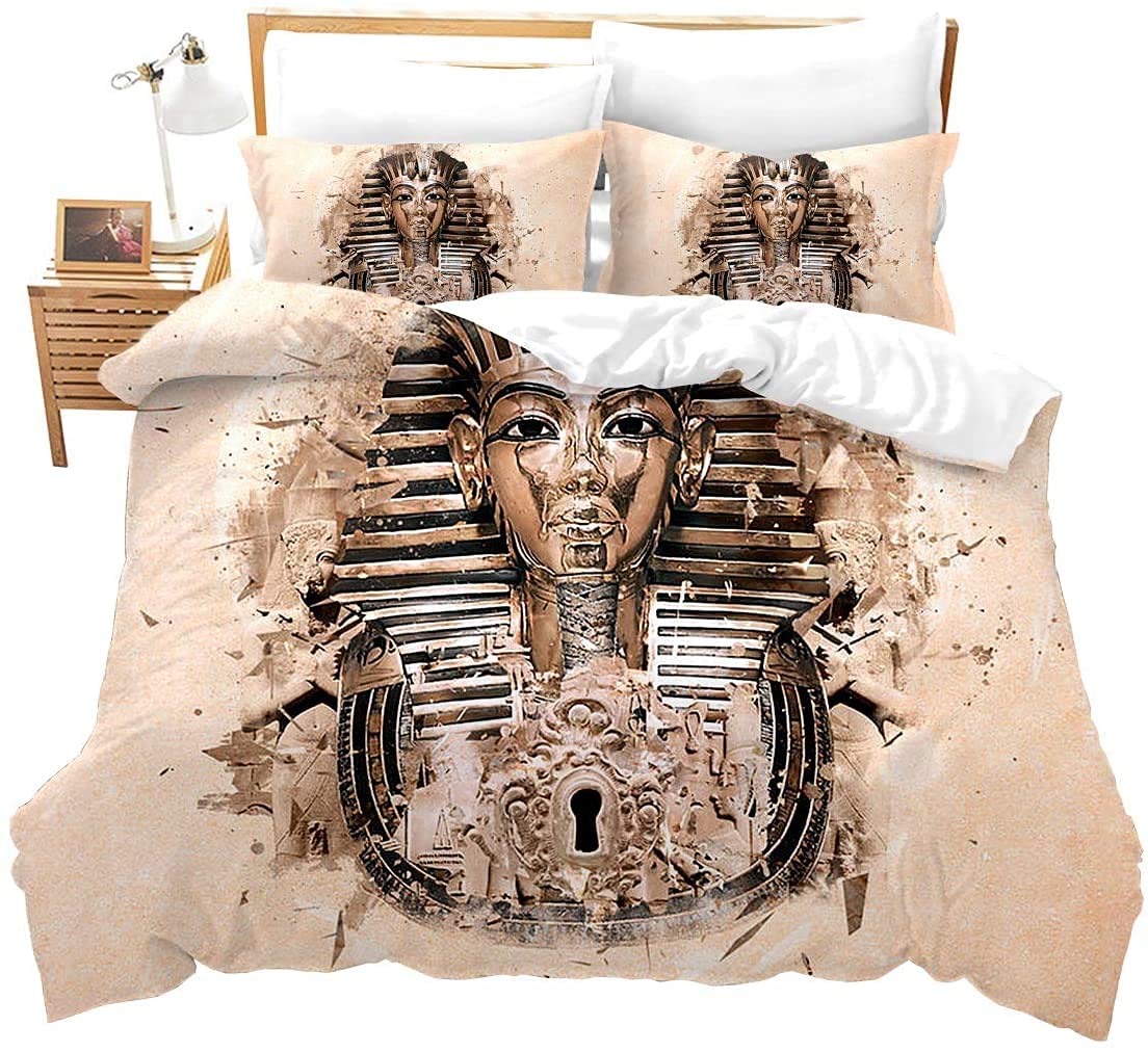 Homemissing 2 Piece Bedding Cover Pharaoh Duvet Cover Ancient Egypt Tribe Bed Cover Mysterious Egyptian Theme Retro Soft Breathable Comforter Cover for Adult Teens Kids Brown Single Size