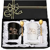 YHRJWN Mom and Dad Gifts, Best Dad and Mom Mug, Christmas Birthday Gifts for Parents from Daughter Son New Parent Couple Gift Set, Christmas 14 Oz Coffee Mug with Gift Box Coaster Spoon