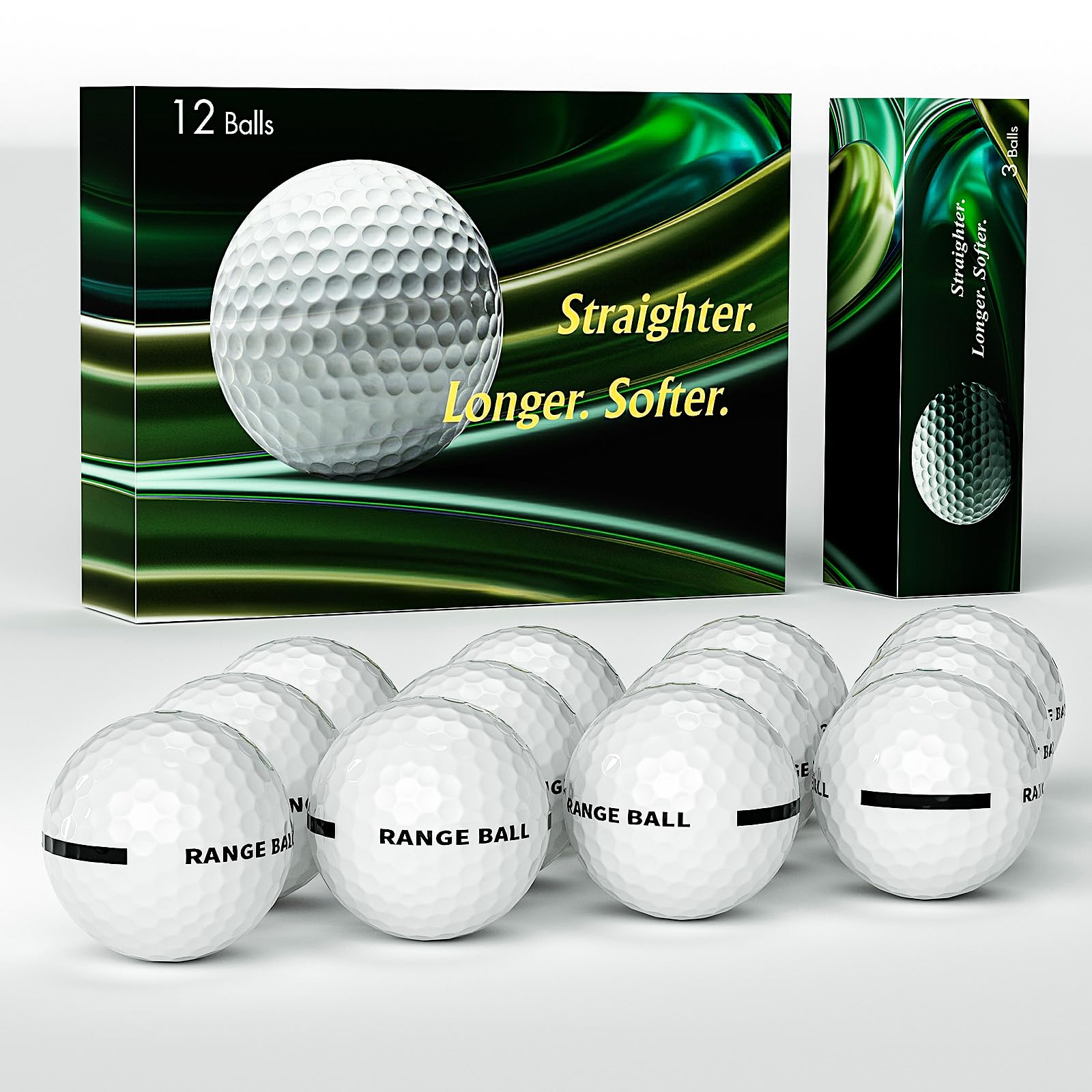 Golf Practice Balls 12 Pack with 382 Dimple Design,High Compression 82-85°,45.9g Solid Rubber,Durable & High Bounce, 250-255 Yard Distance,for Indoor/Outdoor Training and Driving Range Practice(White)