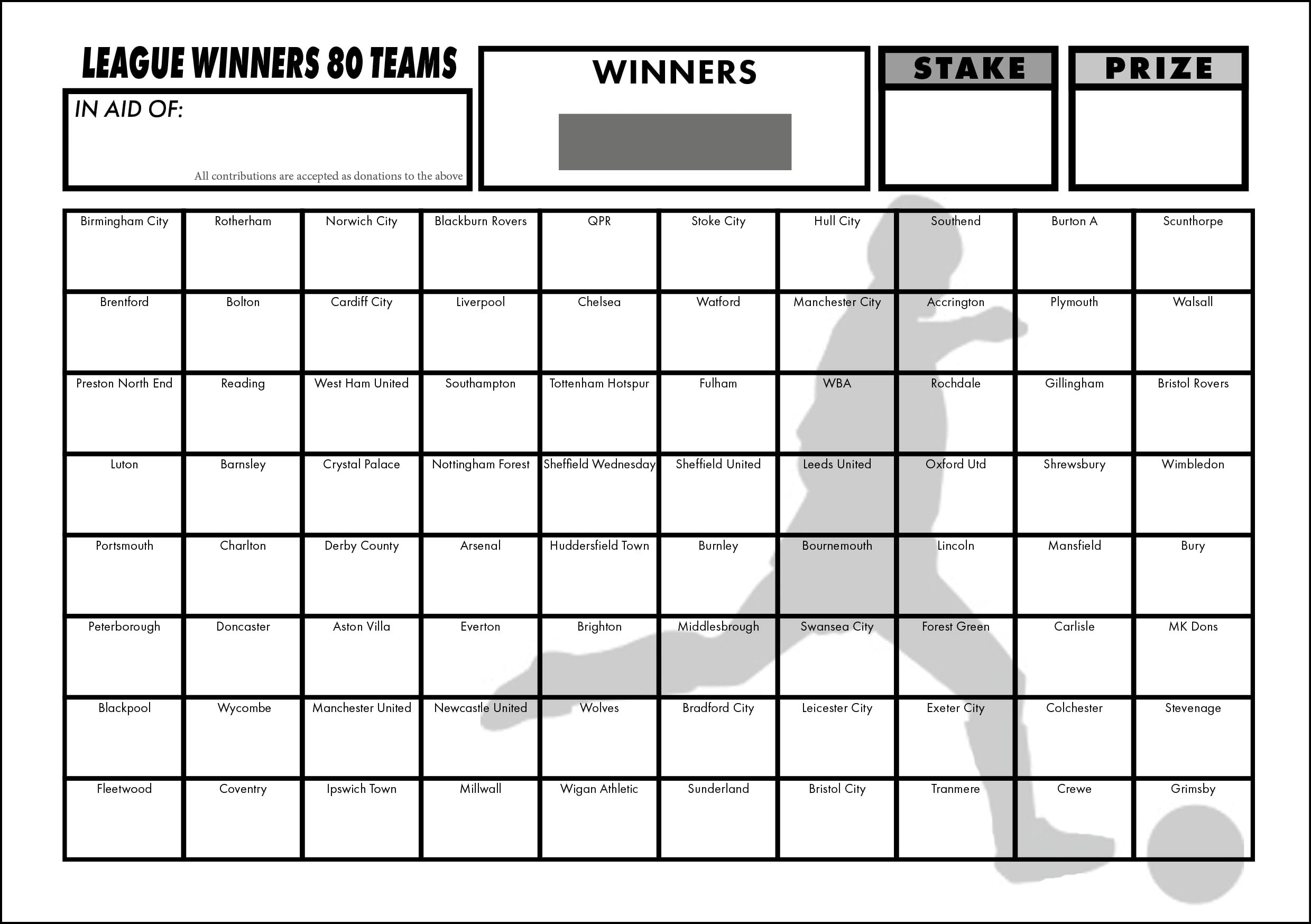 Totally Bonkers - Football B&W Fundraising Scratch Cards - 80 Square - A5 (148x210mm) - 10 Pack - TB0070 - Blind Card