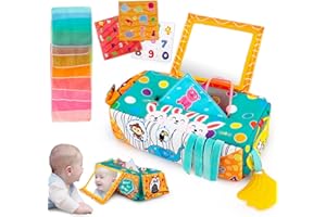 teytoy Baby Tissue Box Toy, Montessori Tissue Box Sensory Toy with Tummy Time Mirror Toy for Infant Newborn Toddlers High Contrast Sensory Toys for Boys Girls Early Learning Toys Baby Gifts