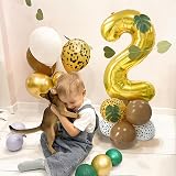 Balloon Dance Jungle 2nd Birthday Decorations 40in Gold Number 2 Leopard Zebra view 2
