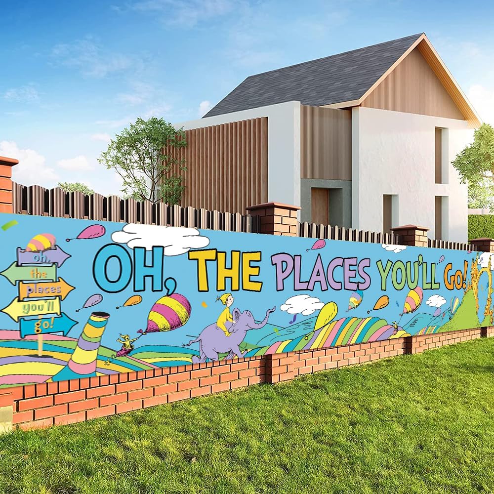 Photo 1 of LOONELO Garden Banner Backdrop for oh The Places You'll Go 118X19.6 in, Party Decorations Photography Background Kindergarten Preschool Graduation