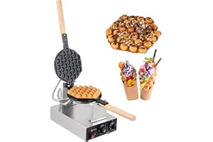 FESTISOUL Electric Bubble Waffle Maker, 1400W Non-Stick Double-Side Heating for Home and Commercial Use, Stainless Steel Design