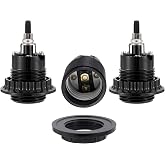 Bottom Turn Knob Socket,3-Pack TWDRTDD E26 Base Threaded Phenolic Bottom Turn Knob Bulb Light Socket with Shade Ring (with Ring)