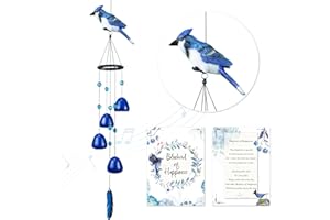 Efoleya Bird Wind Chimes for Outside，Steller'Jay Bird Gifts，Blue Bird Wind Chimes Outdoor Decorations, Mother‘s Day Gifts for Mom/Grandma,Garden Patio Backyard Hanging Decor.