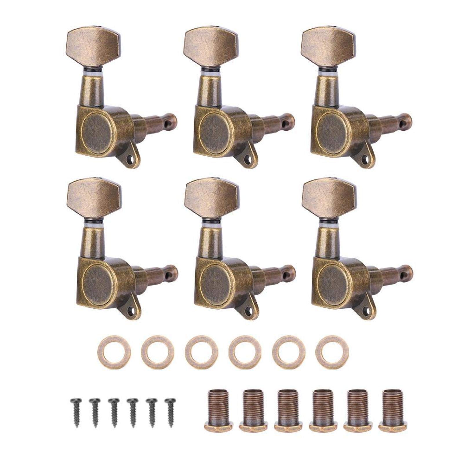 Drfeify Tuning Pegs, Copper-zinc Alloy Tuning Pegs Locking Tuners Machine Heads for Acoustic Electric Guitar(6R)