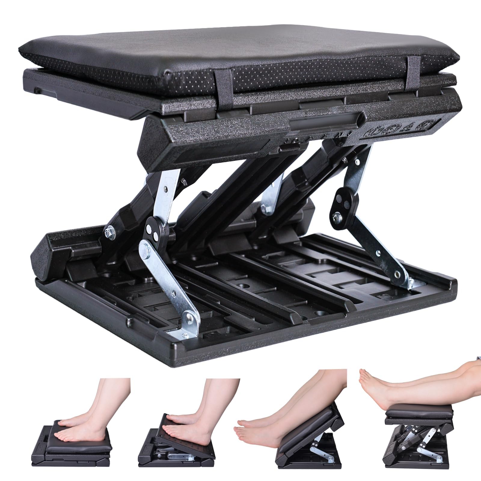 Photo 1 of Foot Rest for Under Desk at Work Enlarged, Ergonomic Footrest with Adjustable Height and Angle, Foldable Foot Stool with Removable Pad Massage Beads for Office Gaming Chair Black