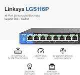 Linksys LGS116P 16-Port Gigabit PoE+ Desktop Unmanaged Switch view 2